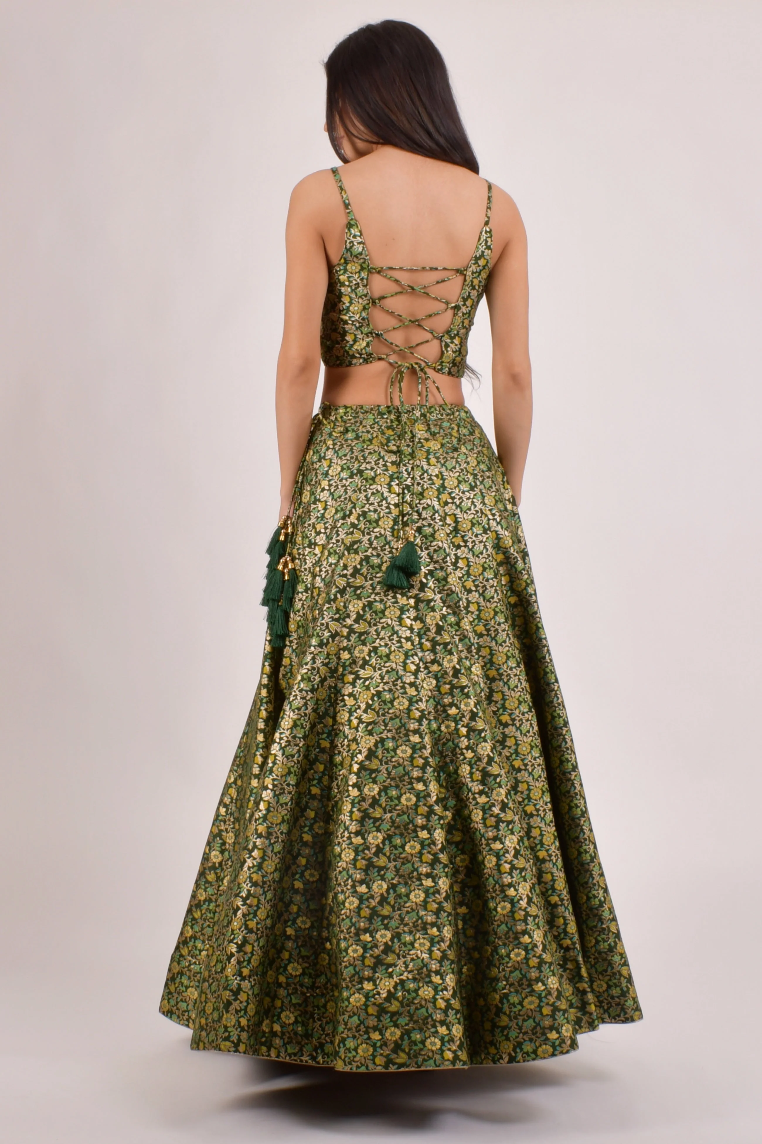 Green Banarasi Lehenga Choli With Jacket. - Image 2