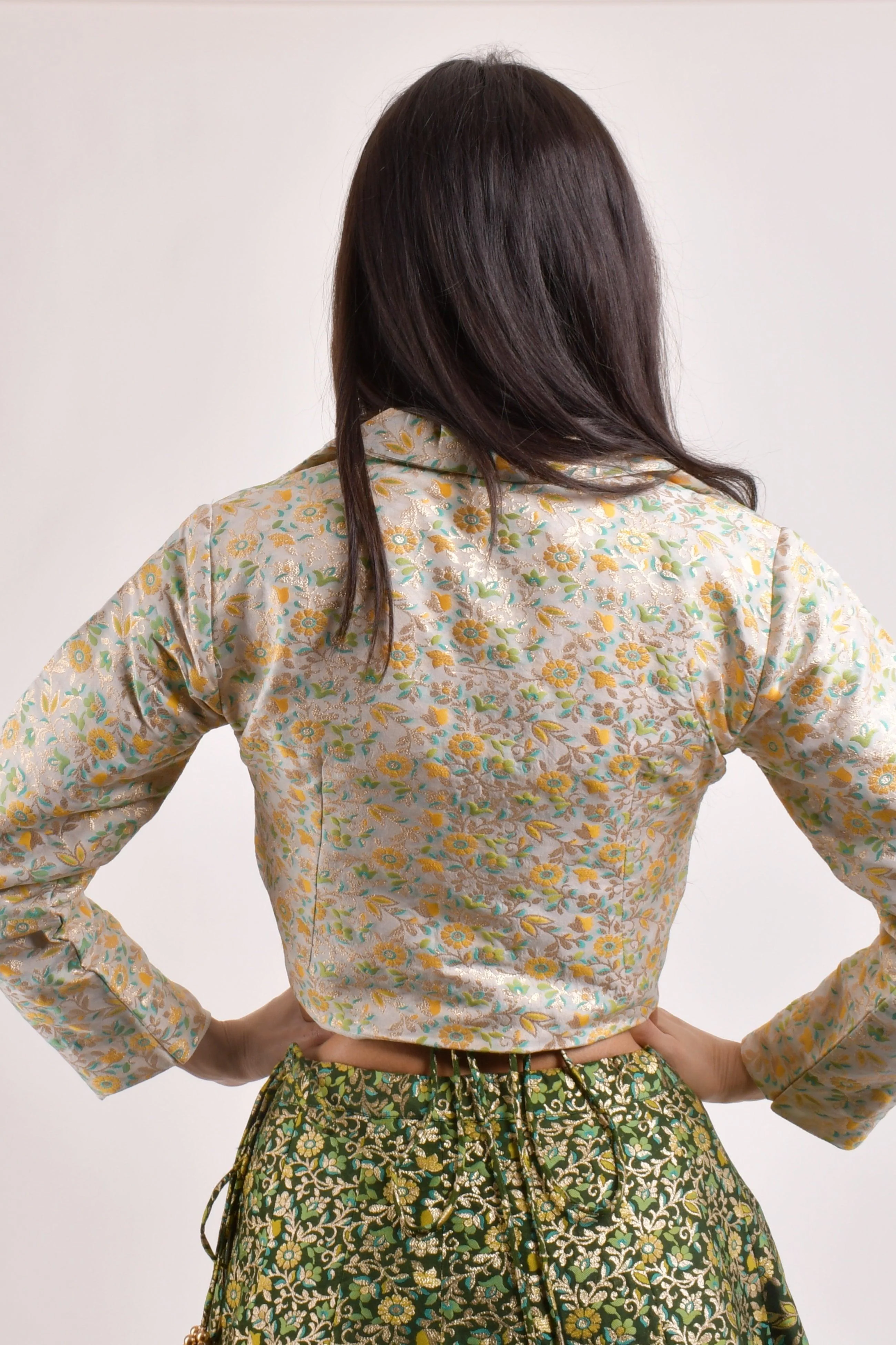Green Banarasi Lehenga Choli With Jacket. - Image 5